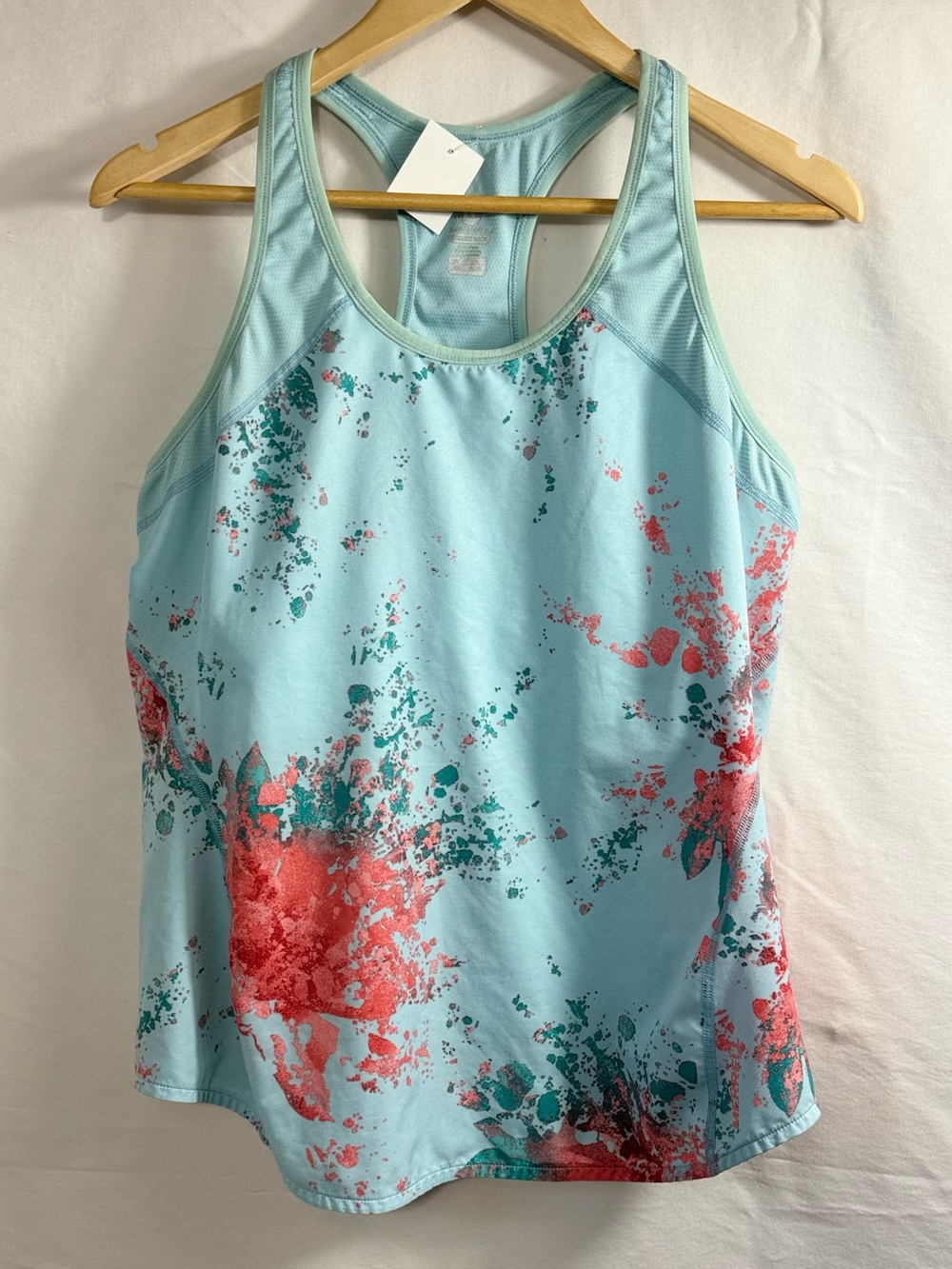 Merrell Light Blue Racerback Tank with Coral & Teal Splash